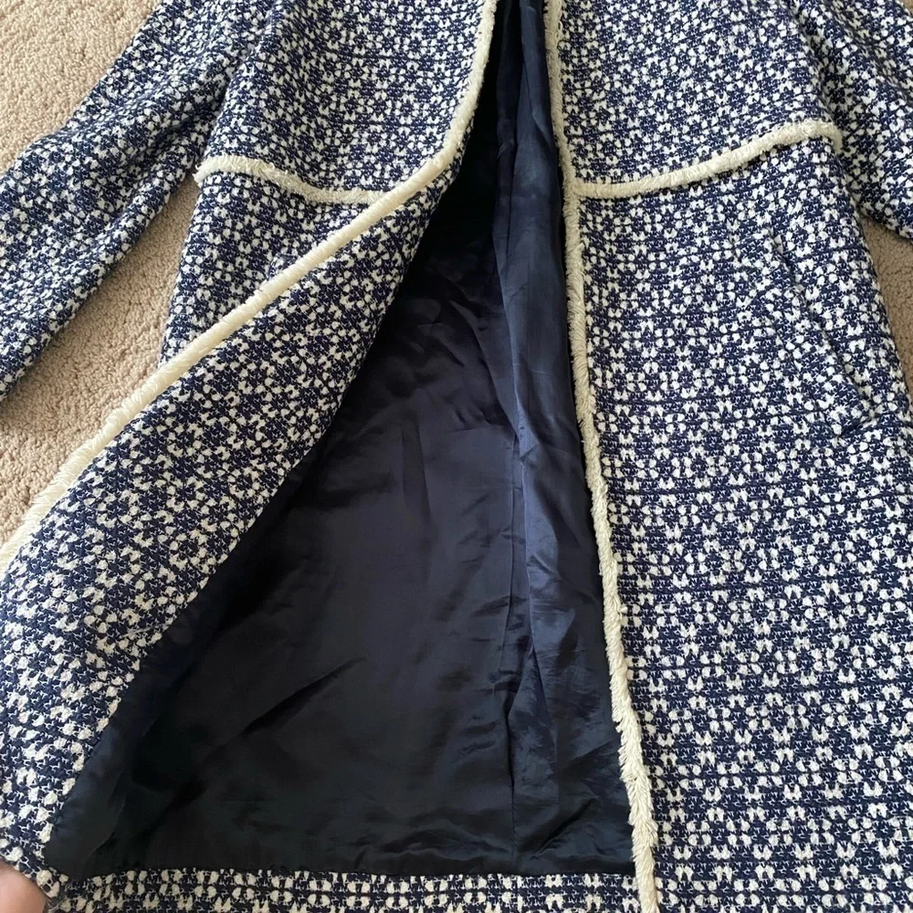 Zara- Viral “That Coat” Navy and White Tweed Long Sleeve Open Front Jacket